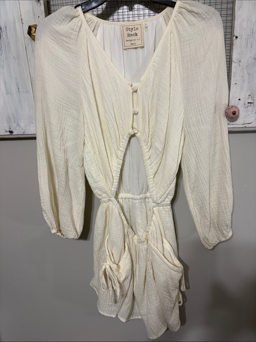 Style Rack Ivory Textured Long-Sleeve Romper with Pockets